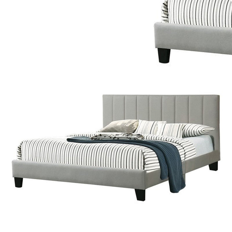 Gray Upholstered California King Bed with Tufted Headboard