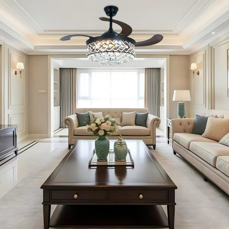42" Modern Crystal Ceiling Fan With Led Light