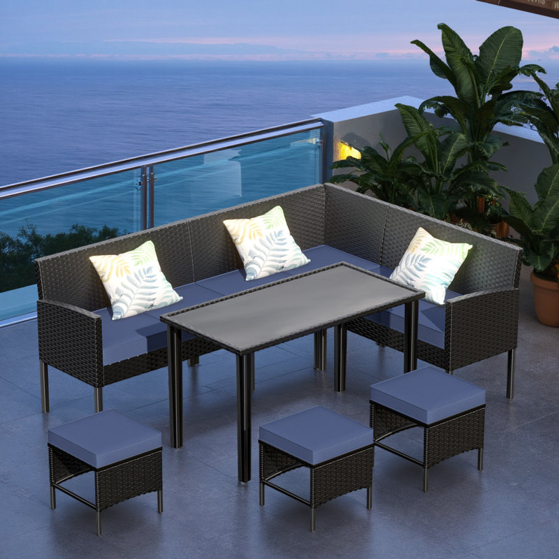 Ensemble modulaire d'extérieur 10 pièces - Canapé en osier résistant aux intempéries avec coussins épais, Noir
