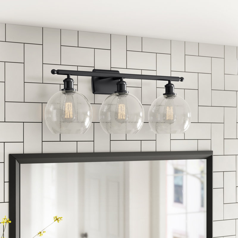 Baptista 3 - Light Dimmable Vanity Light, Matte Black, 6 Watt Vinage LED Bulb, Clear