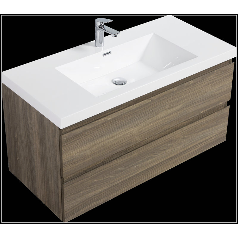 Meuble-lavabo flottant de 42 po avec lavabo, rangement mural moderne pour salles de bain sans encombrement, Gris, 42", Blanc