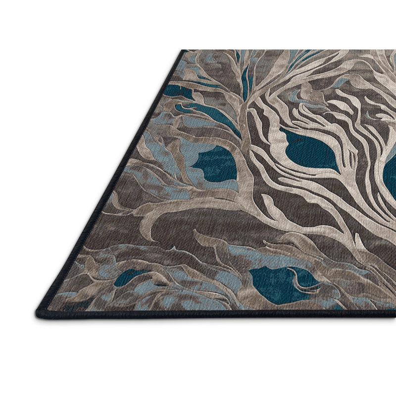 Machine Washable Black Area Rug, Round 6'