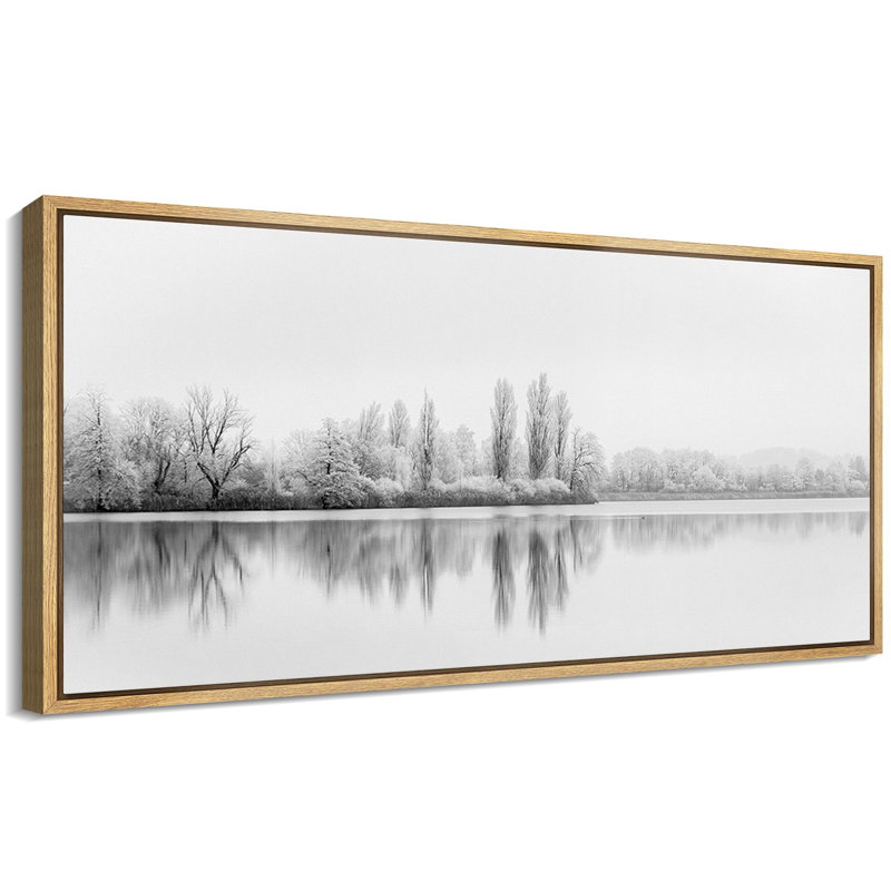 «Nature Landscape Frosty Tranquility Winter Lake Reflections», reproduction encadrée, H 30 po x l 60 po, Naturel