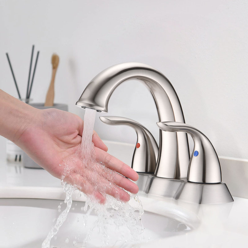 Robinet de salle de bain à ensemble central avec bonde, Nickel brossé