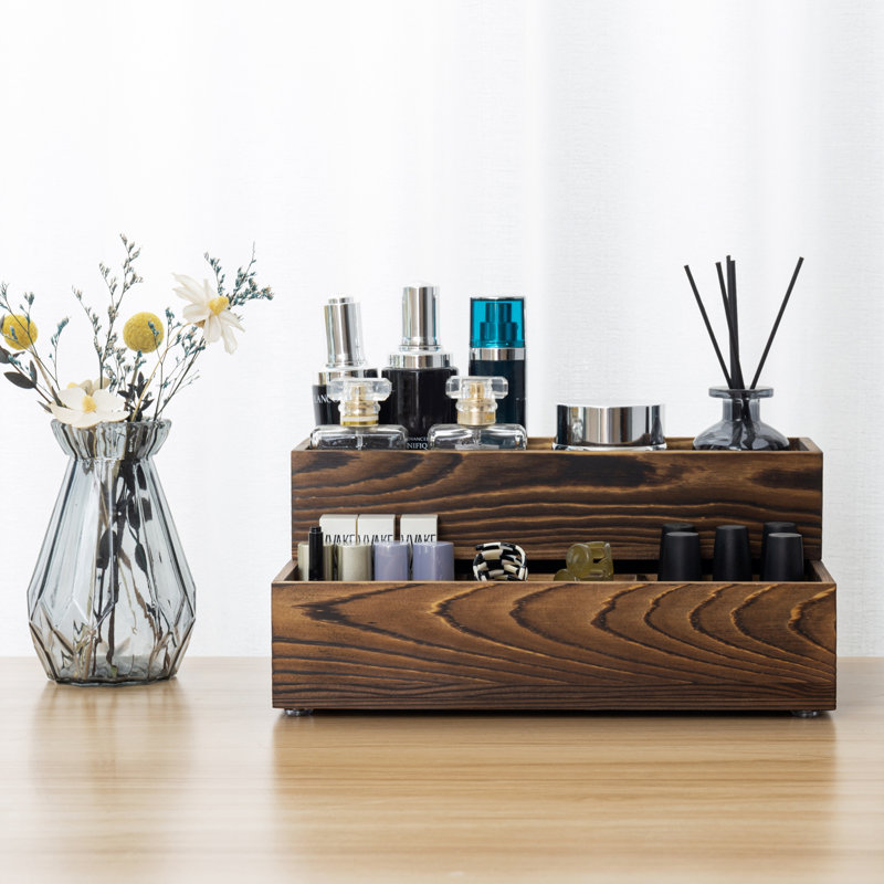 Rangement à maquillage en bois massif Millwood Pines