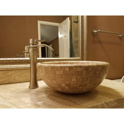 Lavabo de salle de bain à bateau circulaire mosaïque en pierre