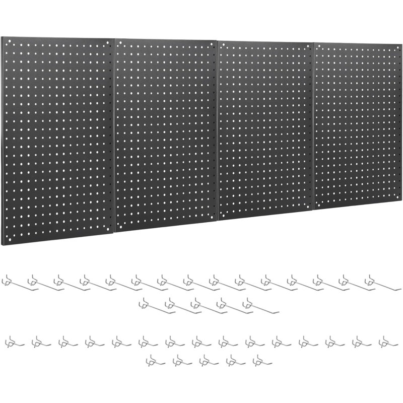 Panneau perforé - Ensemble de 4 panneaux de panneau perforé en métal 24 po x 16 po, ensemble de panneaux muraux modulaires noirs