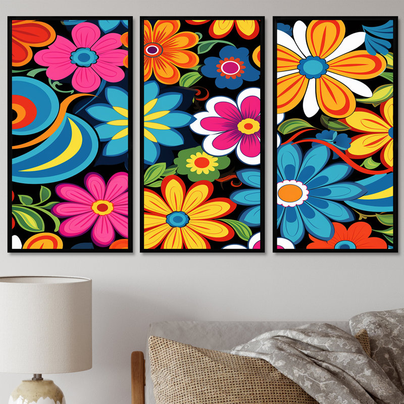 Ophelie - ensemble de décoration murale fleurs sauvages, Cadre flottant noir, H 32 po x l 48 po x P 1 po