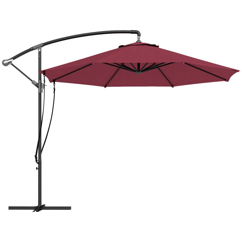 Parasol en porte-à-faux 9,5 pi avec sangle de vent, housse, UPF50 +, rouge