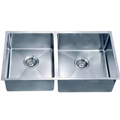 32" L x 17" W Small Corner Radius Double Bowl Under Mount Kitchen Sink 304 Stainless Steel