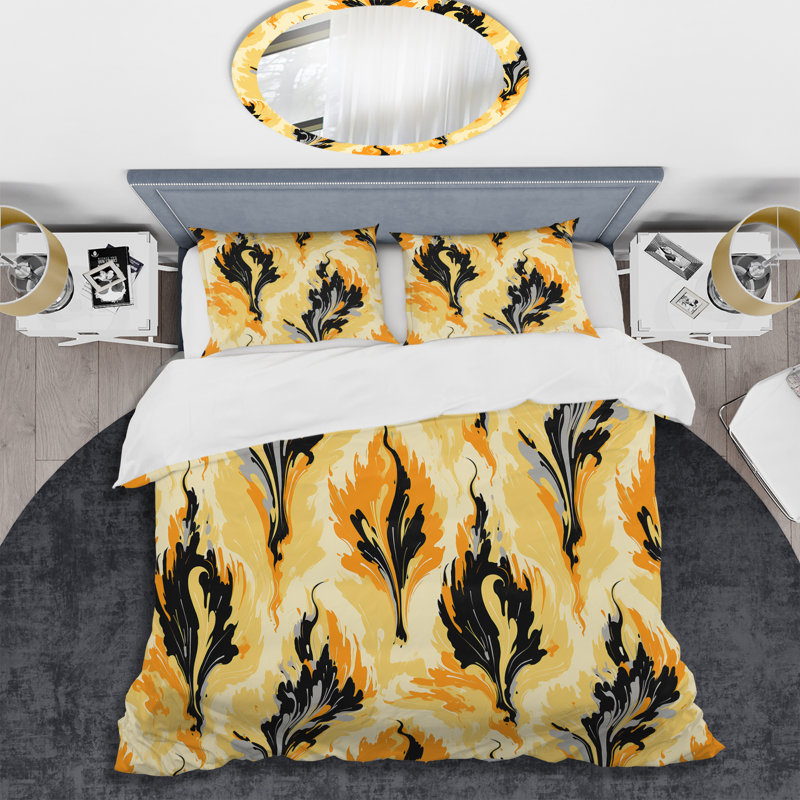 Ensemble de housse de couette jaune et noir Vintage Ikat Nostalgia, Housse de couette pour grand lit et 2 taies décor