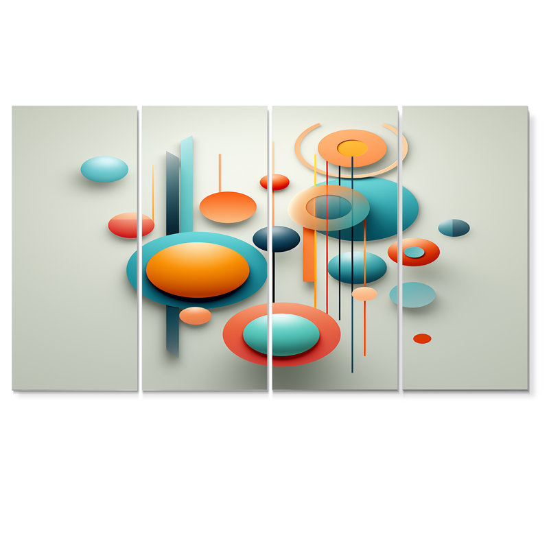 «Ascendant», art mural bleu Mid-Century 4 pièces, H 32 po x l 64 po