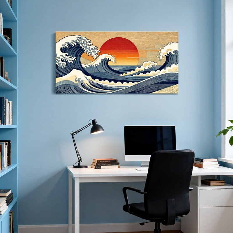 «Nautical & Beach Wave Sunset Ocean», reproduction d'art sur toile, H 16 po x l 32 po