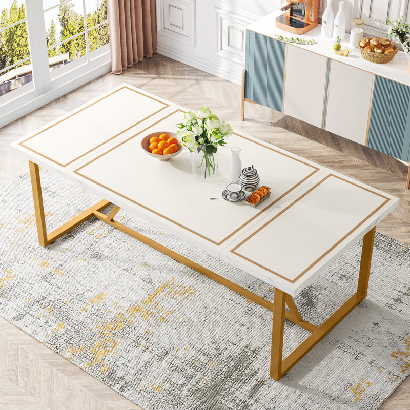 Waltraude Metal Base Dining Table, White, Gold