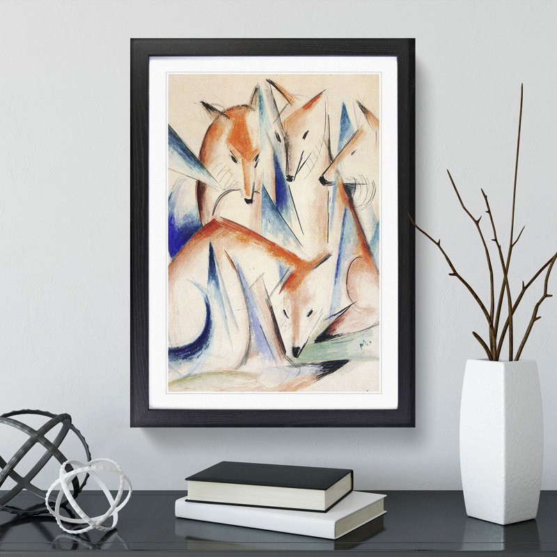 Group of Foxes by Franz Marc - Framed Print, 65cm H x 48cm W x 2cm D, Black Framed