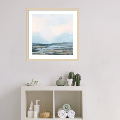 «Blue Shoals I» par June Erica Vess, reproduction d'art encadrée sur bois