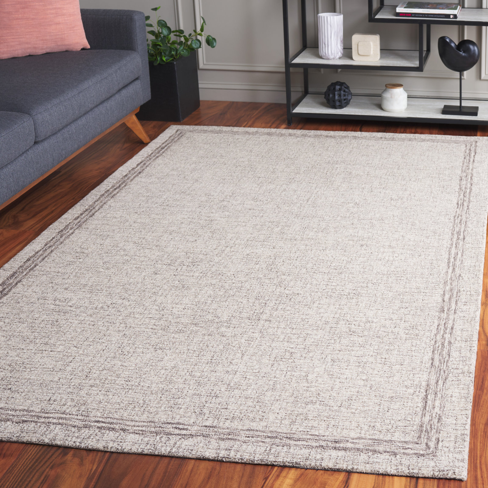 Gray Beige Hand-Tufted Wool Rug, Rectangle 5' x 8'