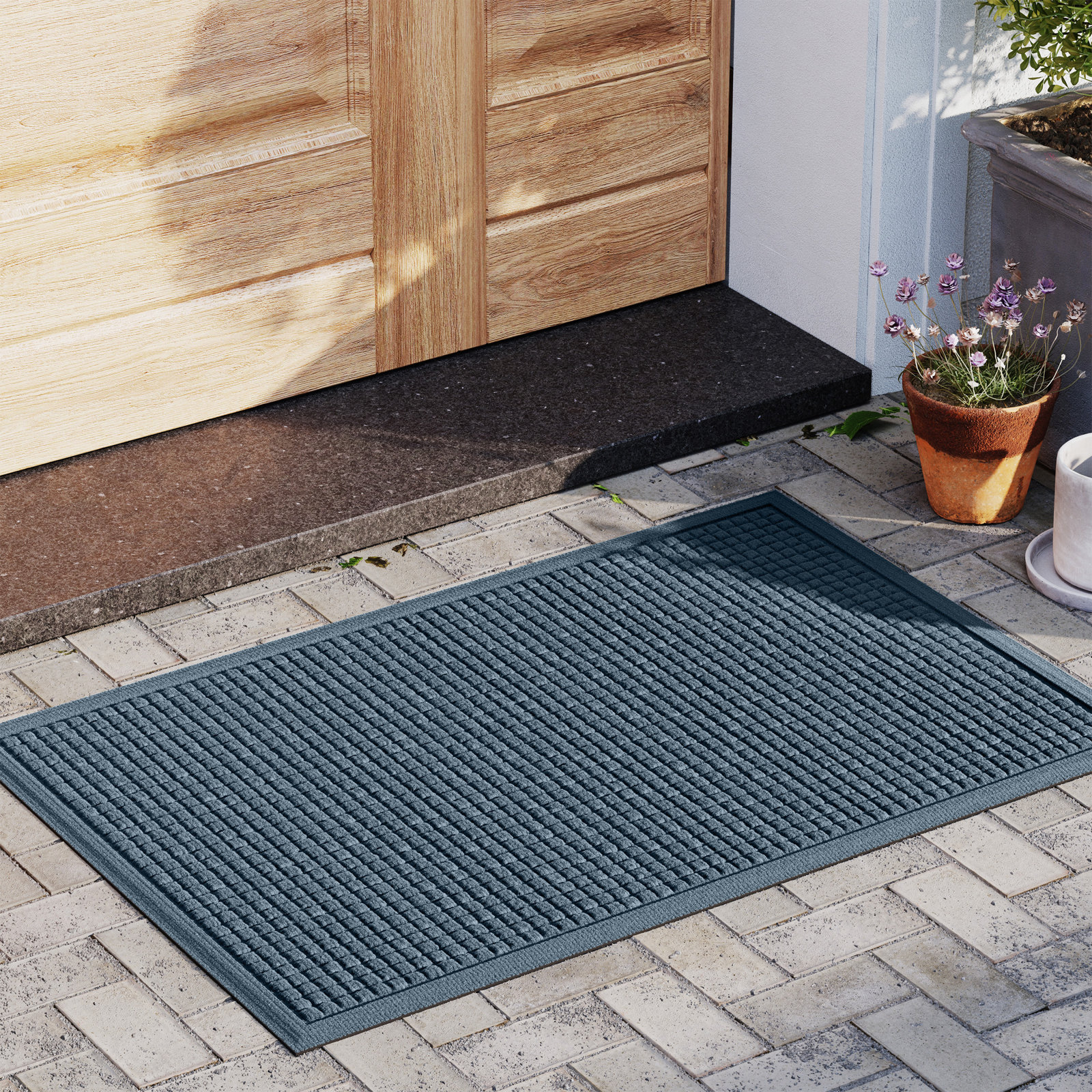 WaterHog Squares Non-Slip Doormat, Rectangle 2' x 3', Bluestone