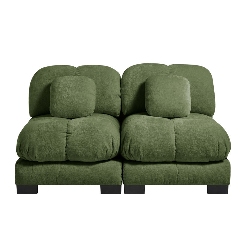 Tissu sans accoudoirs en chenille à double siège avec coussins - vert