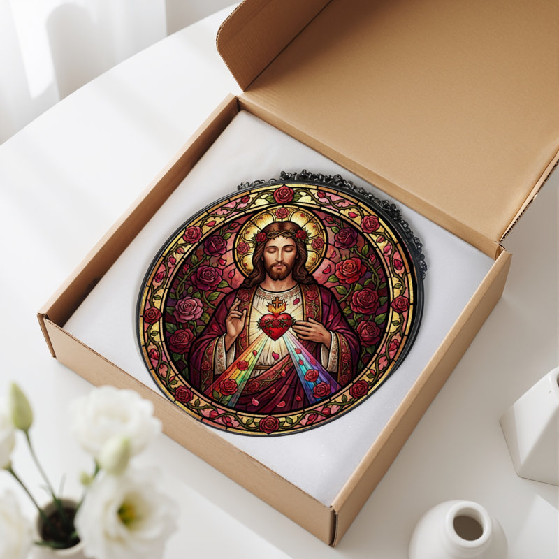 Panneau de vitrail Sacred Heart - 7,8H, H 7,8 po