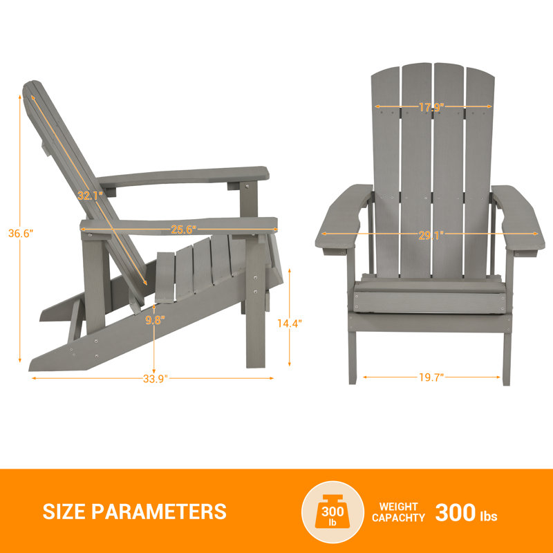 Bucareli Ergonomics Plastic Adirondack Chair, Light Gray