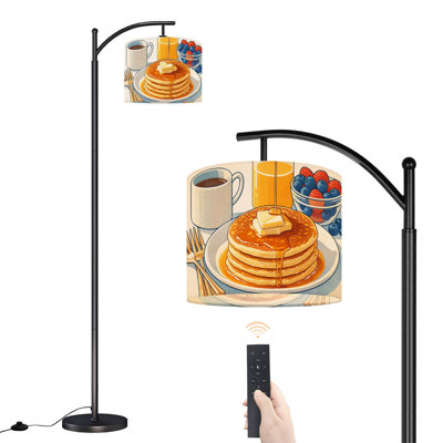 Arc Floor Lamp with Adjustable Lampshade Breakfast pancakes fresh fruit coffee orange juice Pancake Standing Lamp 3 Color Temperatures Dimmable Tall Pole Lamp with Foot Switch for Bedroom