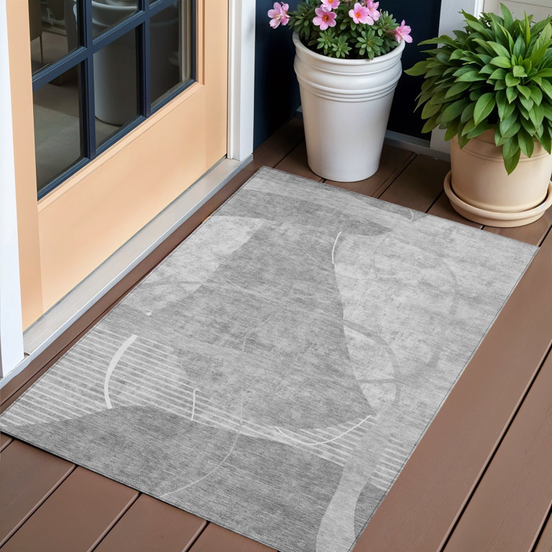Tapis intérieur lavable abstrait ivoire 3 pi x 5 pi