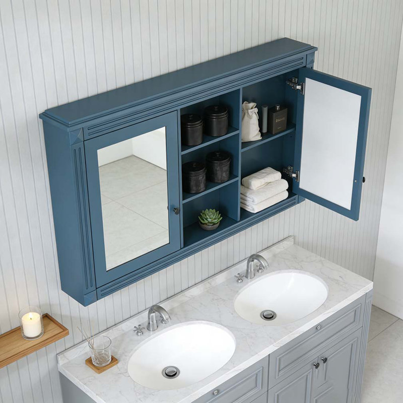 Armoire à miroir 55 pouces 2-en-1 à fixation murale, Bleu
