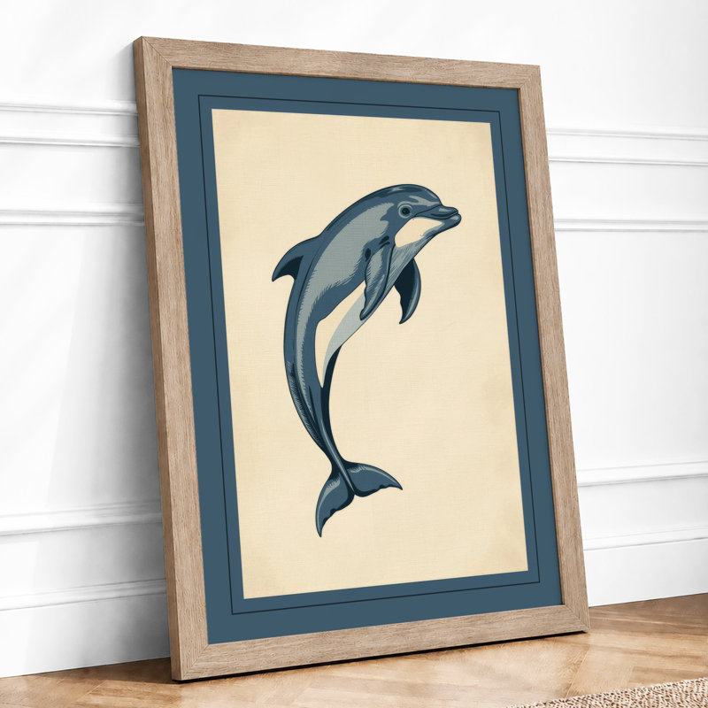 Leaping Dolphin Coastal - Framed Print, A1 - 84.1 x 59.4 cm, Oak