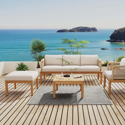 Outdoor 4-piece Acacia Wood and Rope Patio Sofa Set