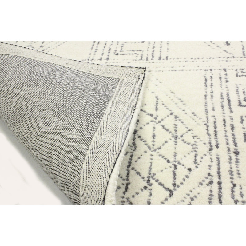 Ivory and Gray Hand-Tufted Wool Geometric Area Rug