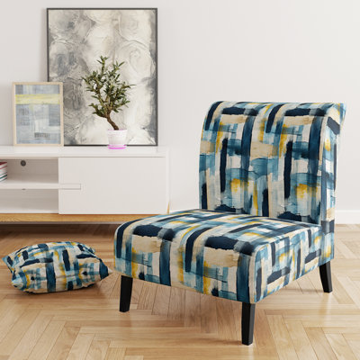 Blue Artistic Striped Explosion II - Upholstered Vintage Accent Slipper Chair
