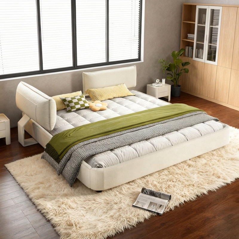 Structure de lit Cloud avec tête de lit mobile surdimensionnée rembourrée, revêtement en chenille pour plus de confort et de style
