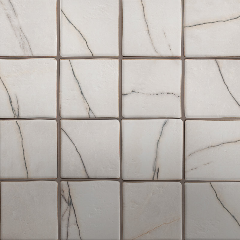 Istanbul 4-3 / 4 po X 4-3 / 4 po Carreau de porcelaine pour plancher et mur, Blanc / Gris