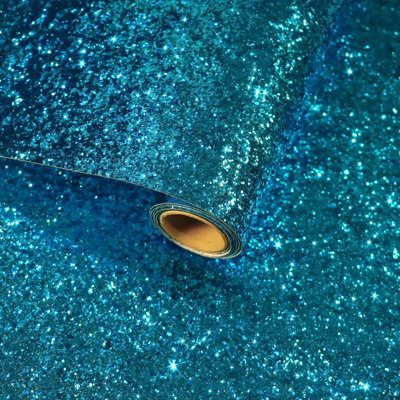 Blue Chunky Glitter Wallpaper 30Cmx300cm Sequin Sparkle Wallpaper Blue Contact Paper Vintage Luxury Sticky Back Plastic Glitter Vinyl Wrap For Furniture Bedroom