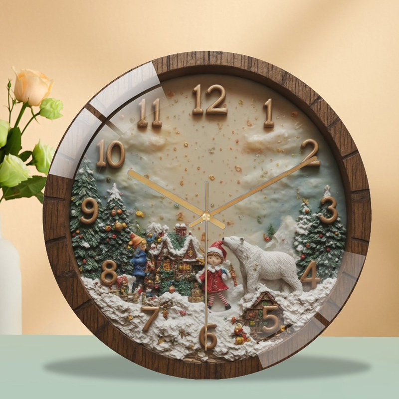 Horloge murale avec des ours et des ours polaires - Horloge murale moderne en verre 12 po