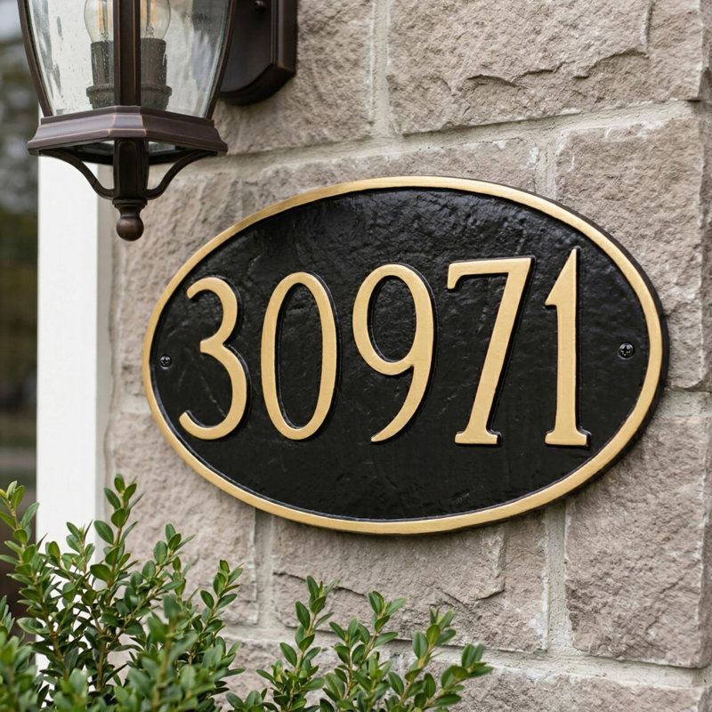 Plaque d’adresse murale sur 1 ligne Estate, Blanc / argent