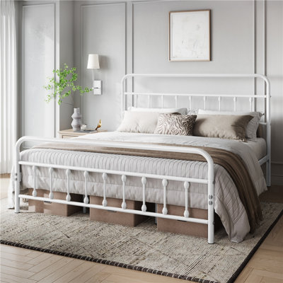 Classic Metal Platform Bed Iron Open-Frame Bed with High Headboard and Footboard