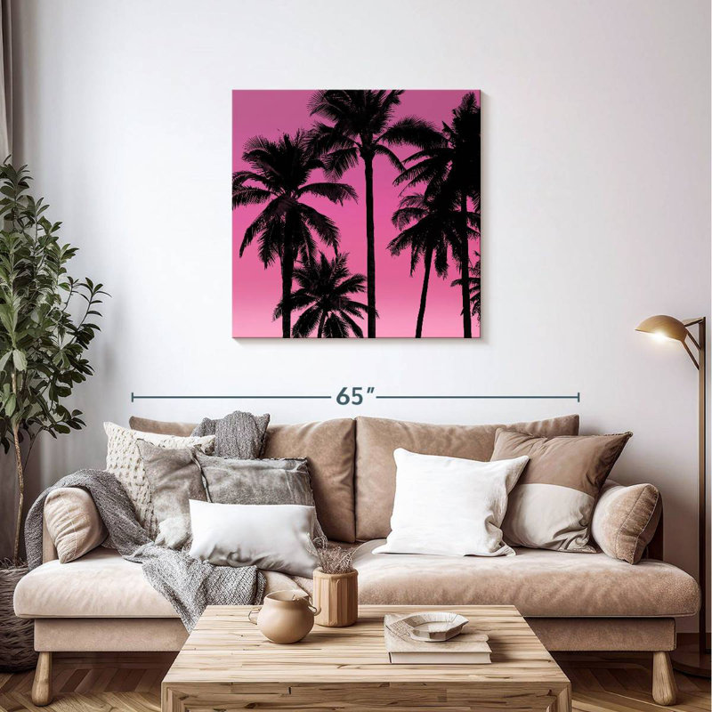 Gillard Palms Black On Pink I, 36" H x 36" W