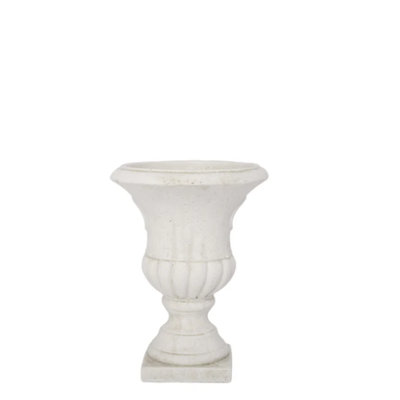 Cement Classic Urn Vase Lg Antique White Wash Finish