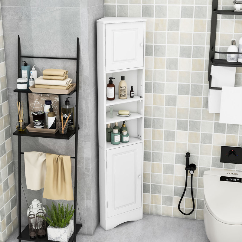 Castellane Elegant Corner Tall Bathroom Cabinet with Adjustable Shelves and Storage Cabinet, White