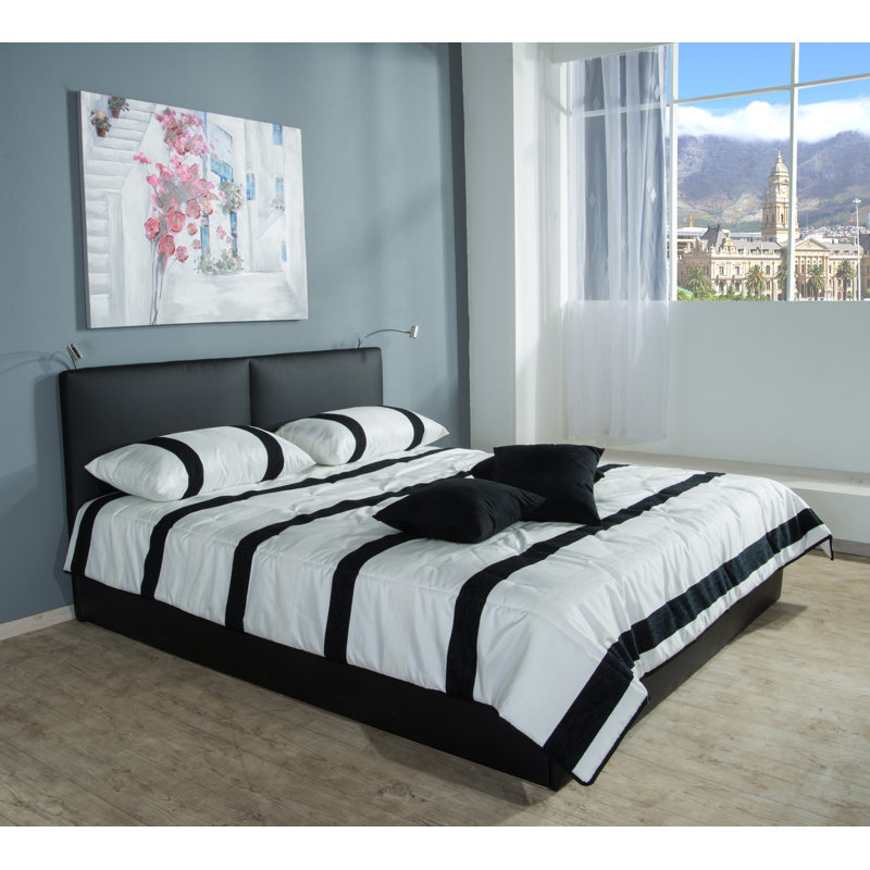 Driggers Upholstered Faux Leather Lift Up Storage Ottoman Bed with Mattress, Black, 7-Zone Cold Foam Mattress, 100 x 200 cm