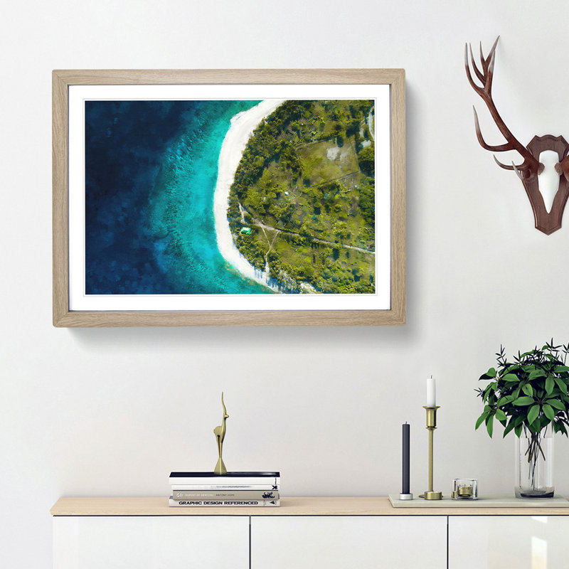 Saafu Point Road in the Maldives - Picture Frame Painting Print, 62cm H x 87cm W x 2cm D, Oak Framed