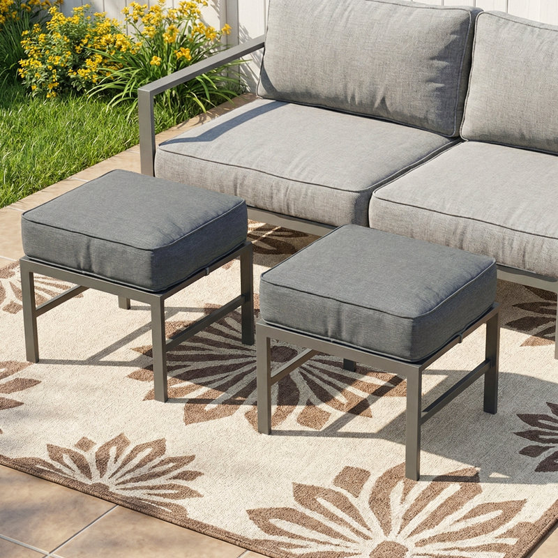 Repose-pieds d'extérieur avec coussin Arusha, Gris, Gris