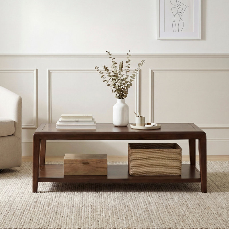 Table basse 1PC avec finition noyer et tablette inférieure