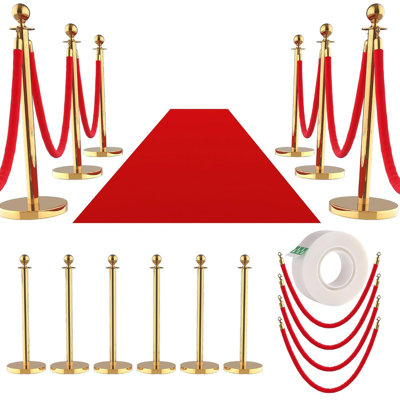 8 pièces de chandeliers et cordes de velours, chandeliers dorés avec ceintures rétractables, barrières de contrôle des foules avec base creuse, cordes de tapis rouges et poteaux pour articles de fête