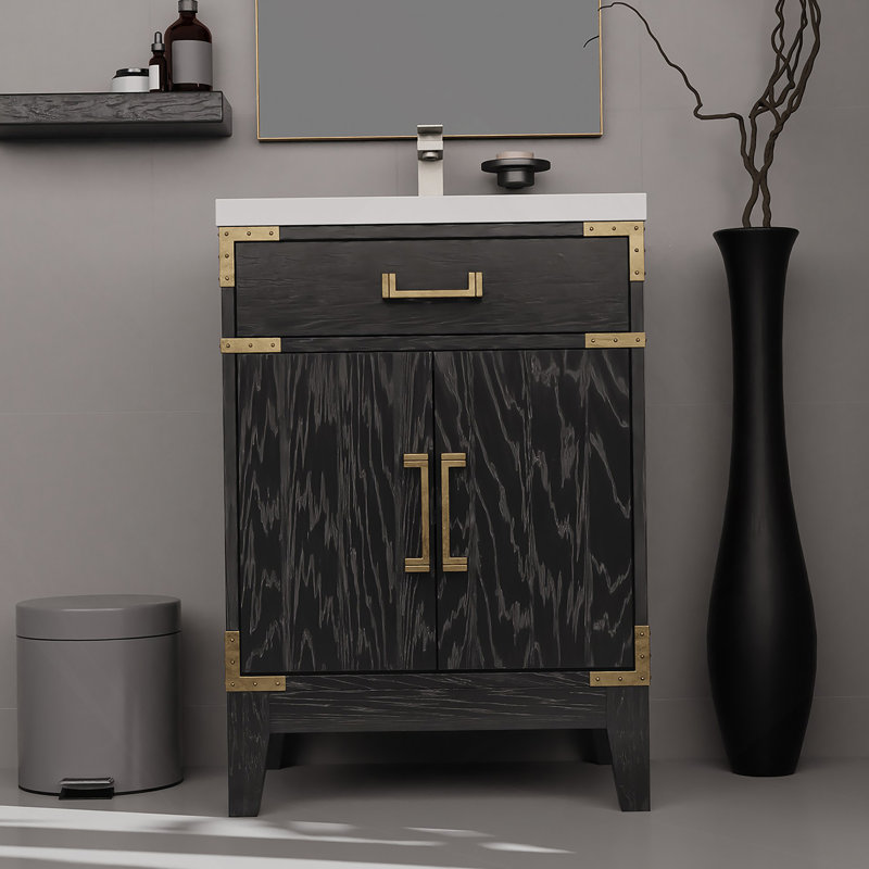 Meuble-lavabo simple 24 po X P 18 po D, comptoir en acrylique, 18 po Ensemble miroir et robinet, 24"
