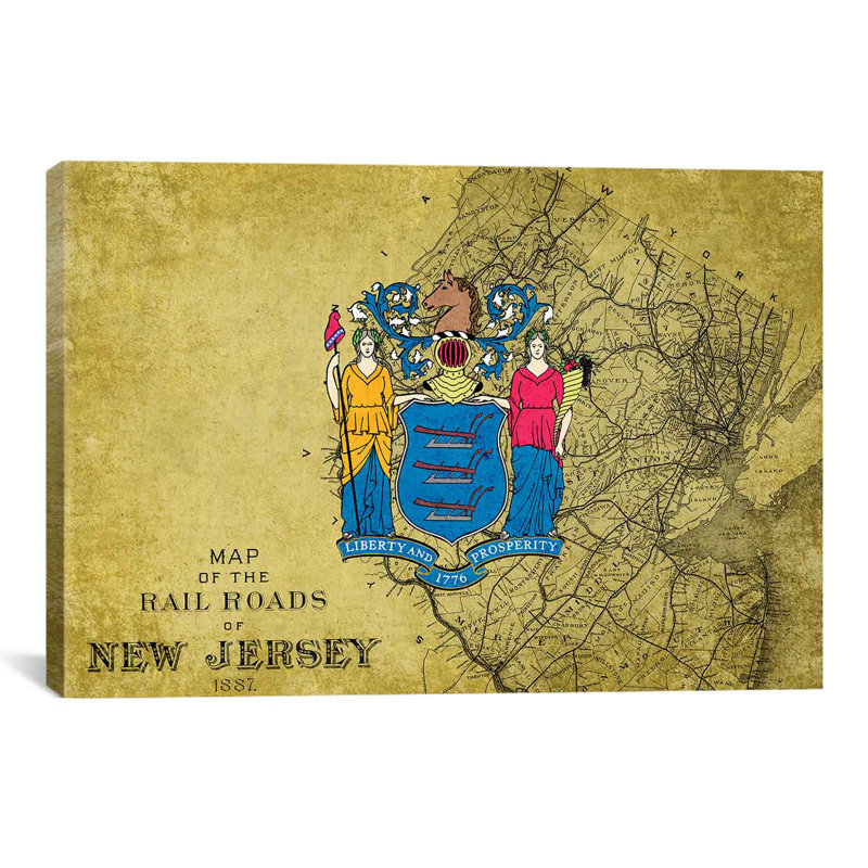 Drapeaux du New Jersey, impression sur toile, H 26 po x l 40 po x P 1,5 po, Pas de tapis, Toile tendue