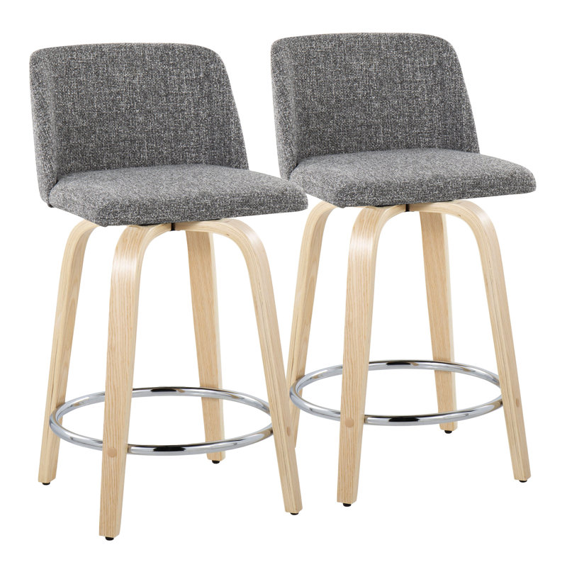 Brodin Swivel Upholstered Counter Stool, Counter Stool (24" Seat Height), Natural/Chrome, Gray