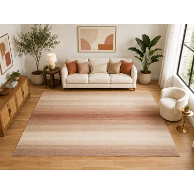 "Ultra Light Weight" Large 6'7" x 9'10" Rust Ombre Stripe Area Rug for Living Room and Bedroom, Soft Low Pile Indoor Rug and Non-Slip Silicone Backing, Rust
